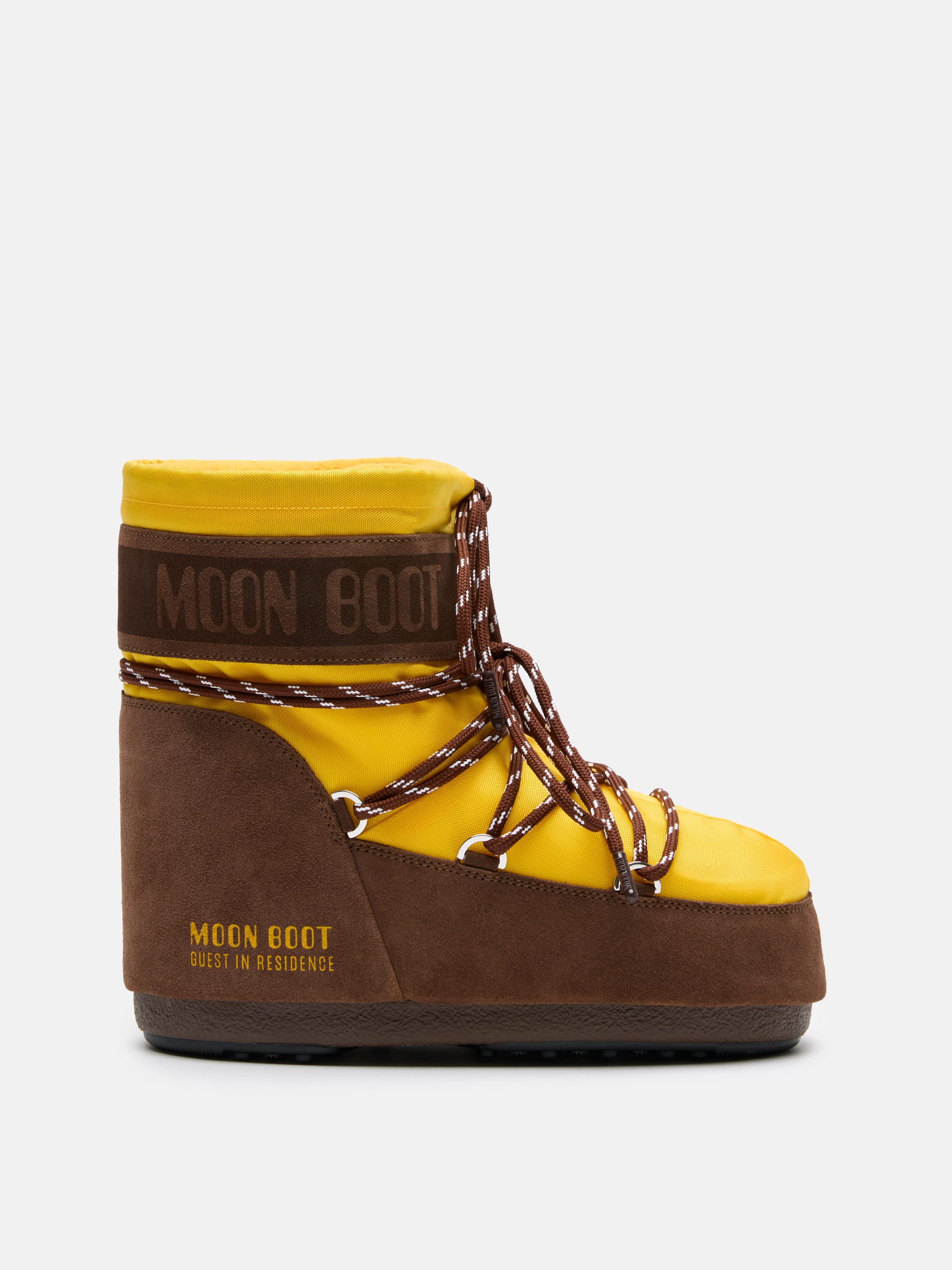 MOON BOOT X GUEST IN RESIDENCE ICON LOW STIEFEL AUS NYLON IN SUNFLOWER & DUNKELBRAUN