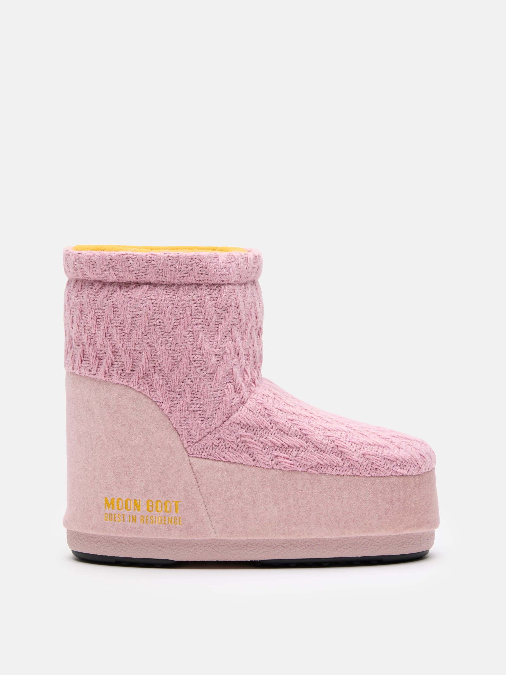 MOON BOOT X GUEST IN RESIDENCE ICON LOW NO LACE ROSE KNIT BOOTS