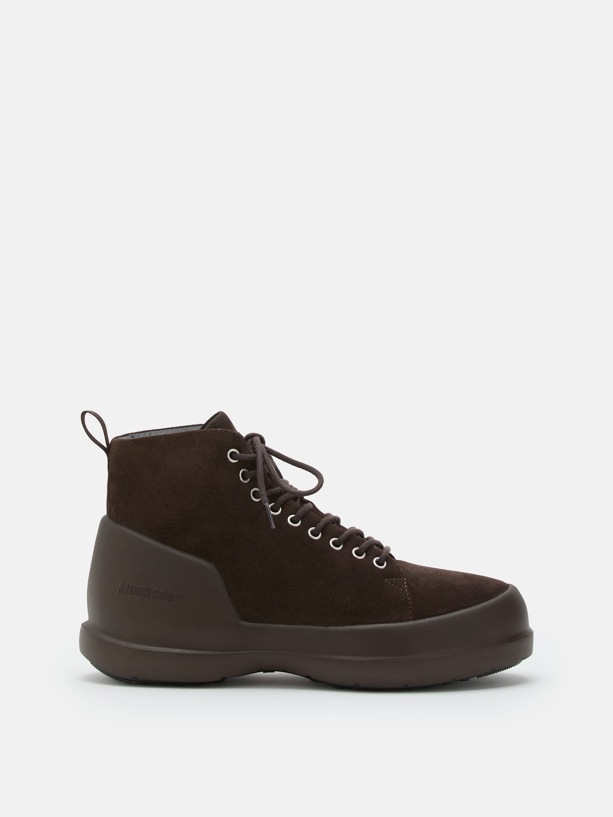 STIVALE MEZZALUNA MID IN PELLE SCAMOSCIATA CON LACCI MARRONE SCURO