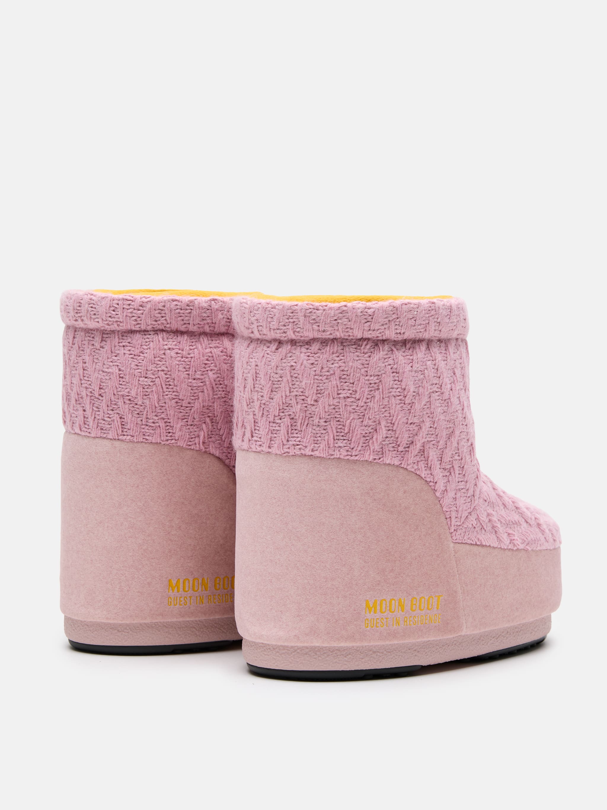 MOON BOOT X GUEST IN RESIDENCE ICON LOW NO LACE ROSE KNIT BOOTS