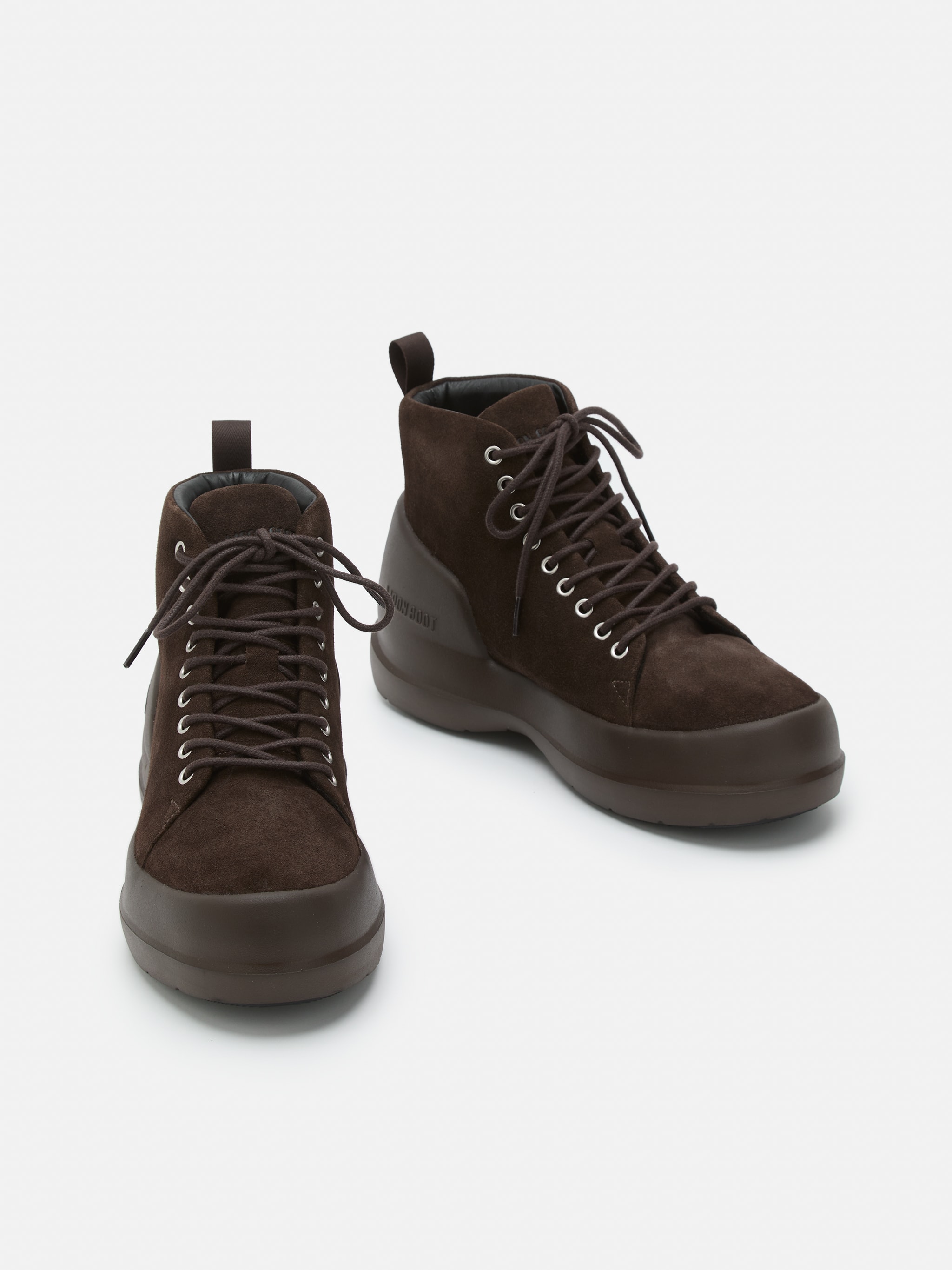 BOTTES MI-HAUTES &Agrave; LACETS MEZZALUNA EN DAIM MARRON FONC&Eacute; image number 3